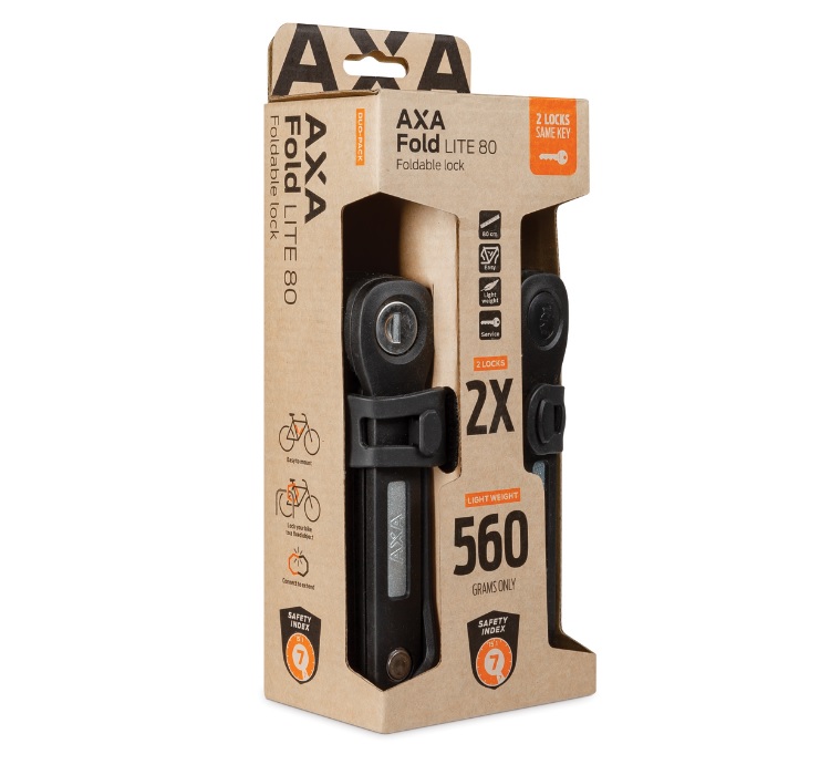Axa vouwslot Fold Lite 80 Duo Pack gelijksluitend, zwart.