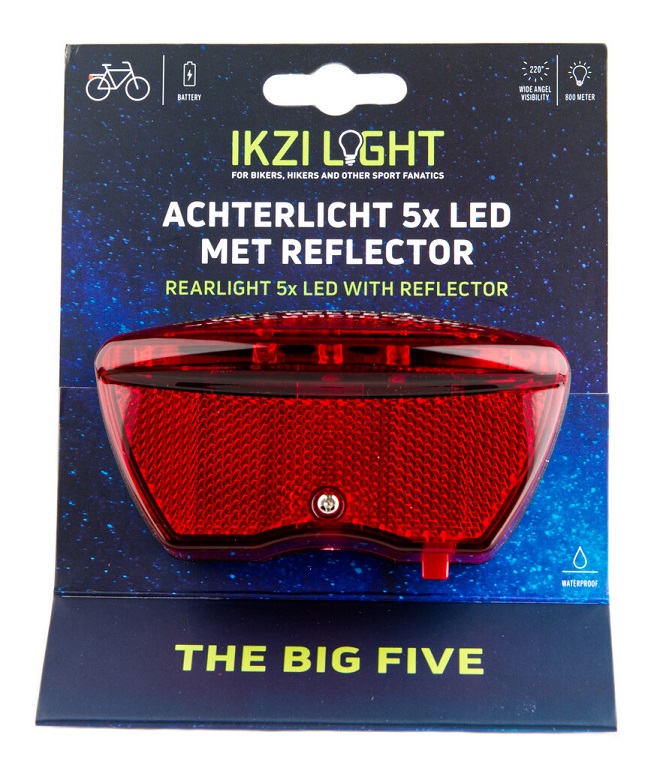 IkziLight batterij achterlicht 5x led inclusief reflector 80mm