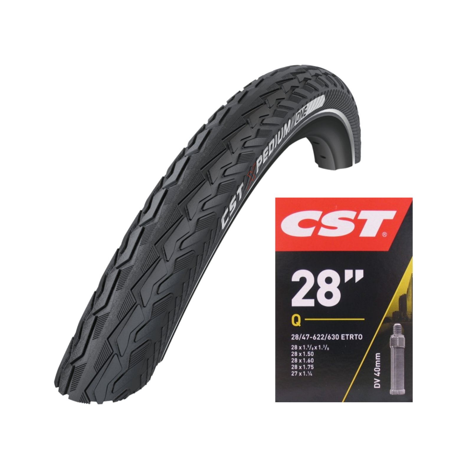 CST set. Xpedium one (1mm anti-lek) en verpakte binnenband 28x1 5/8x1 3/8, ETRTO 37-622 (0070+1545)