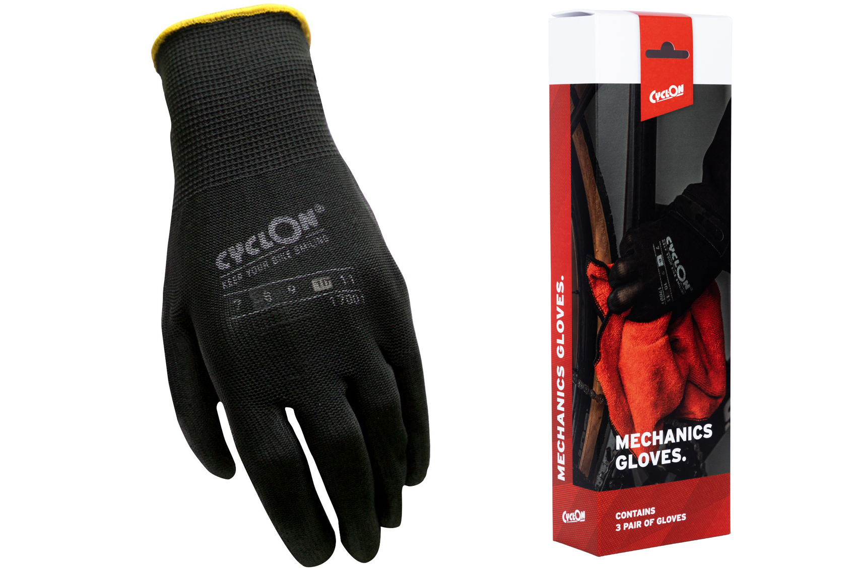 CyclOn Working Gloves flex nyl/pu M.10 - yellow - set 3 paar