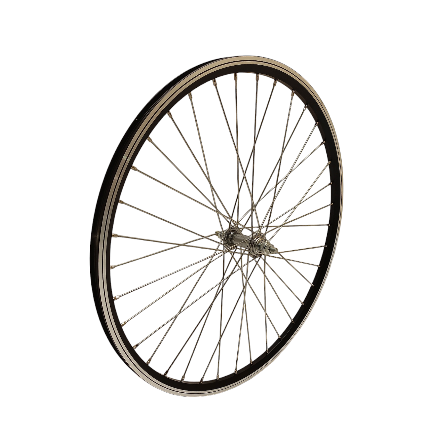 Voorwiel 26 x 1.75   zwart, alu hoge velg, zilveren spaak