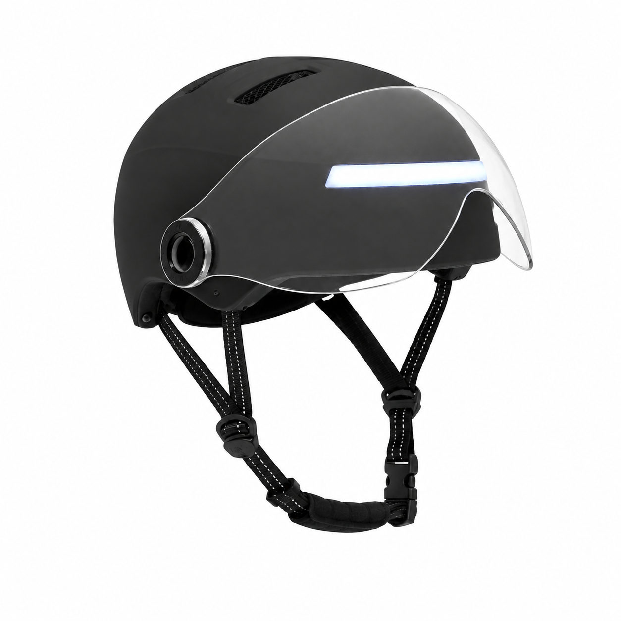 FALKX Helm  met vizier, maat XL 61-63cm mat zwart. NTA 8776 goedgekeurd. Voorzien van makkelijke draaisluiting en usb oplaadbaar LED achterlicht en voorlicht