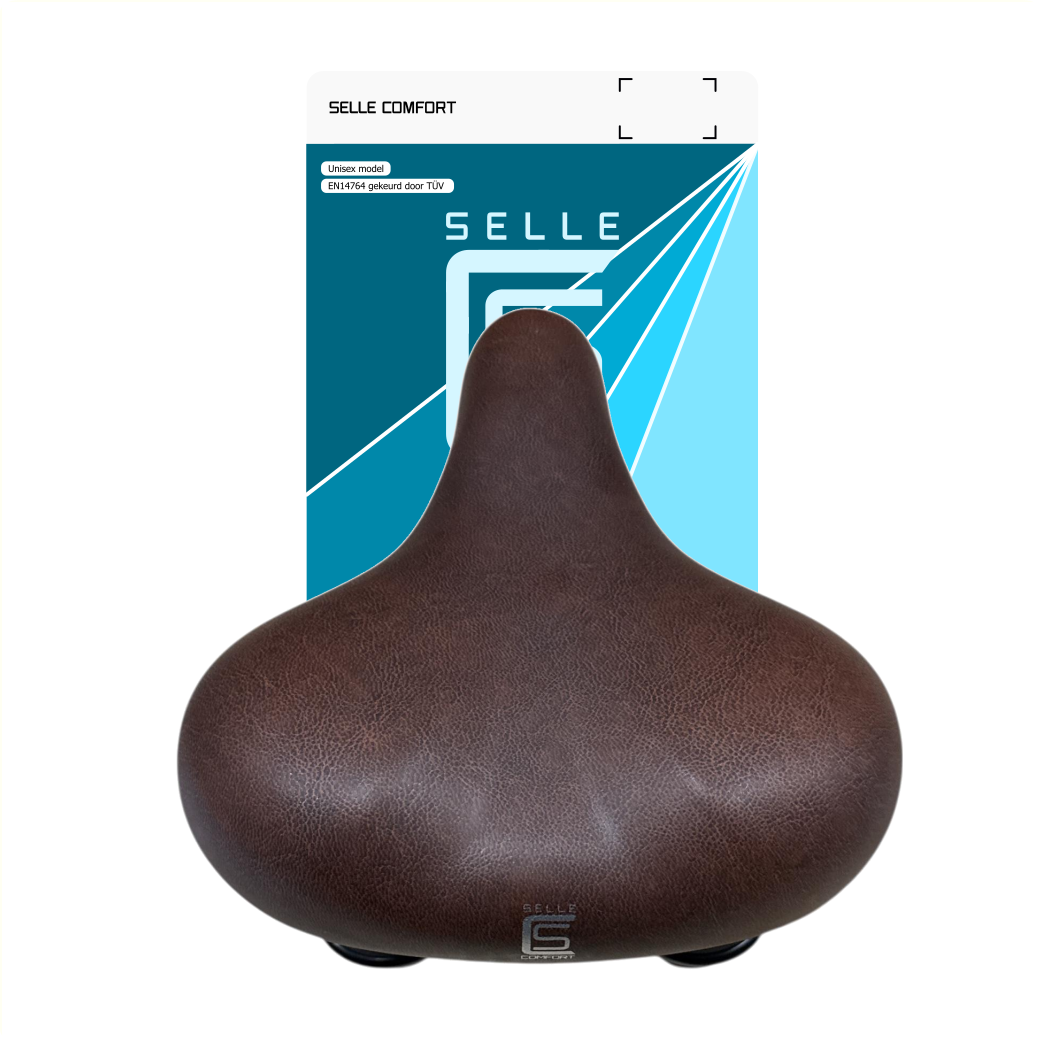 Selle Comfort Zadel, Retro medium bruin. Vacuum gesealed met hangveren, zonder strop
