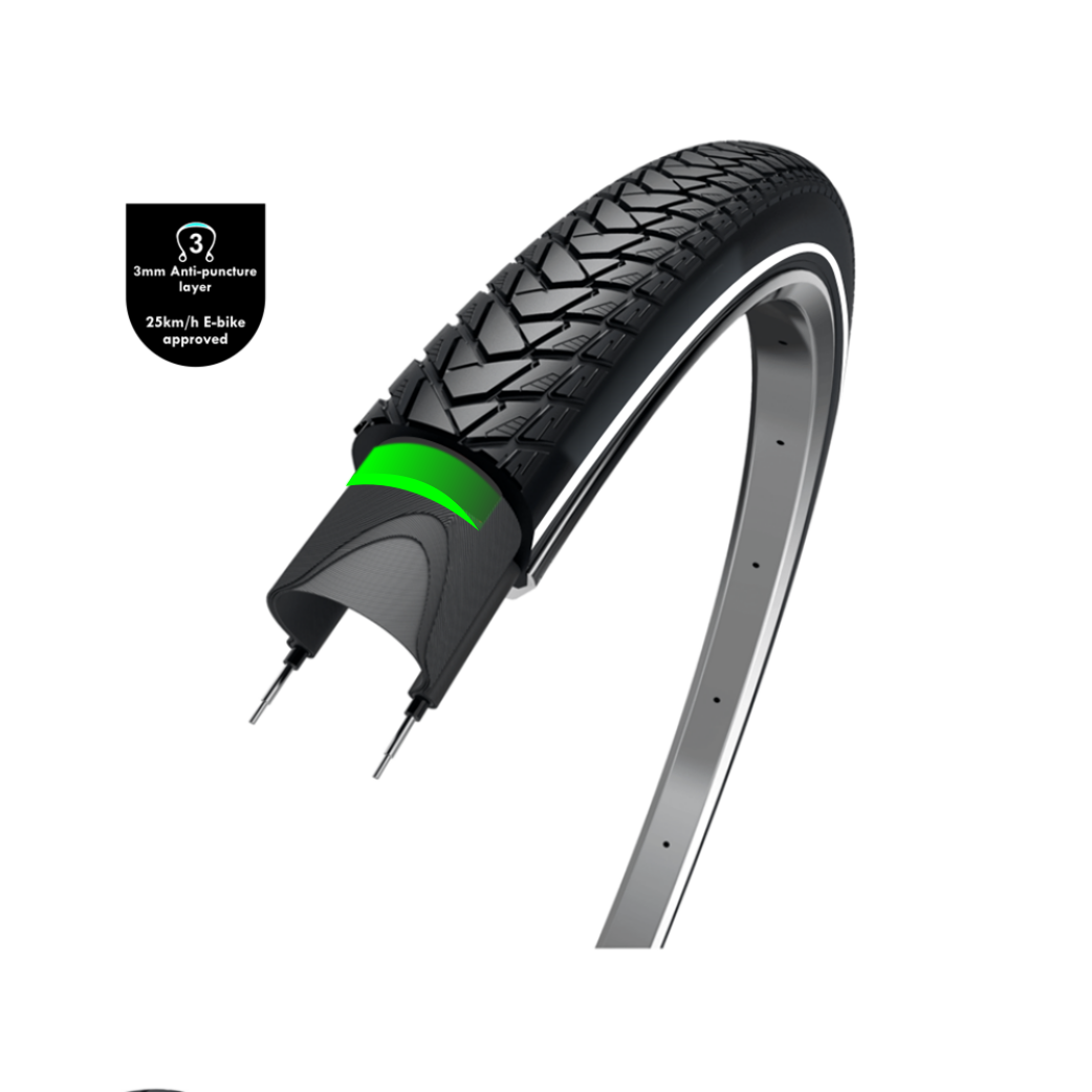 WOLFF Traveller (3mm anti-leklaag), zwart met reflectie, 28x1 5/8x1 3/8, ETRTO 37-622