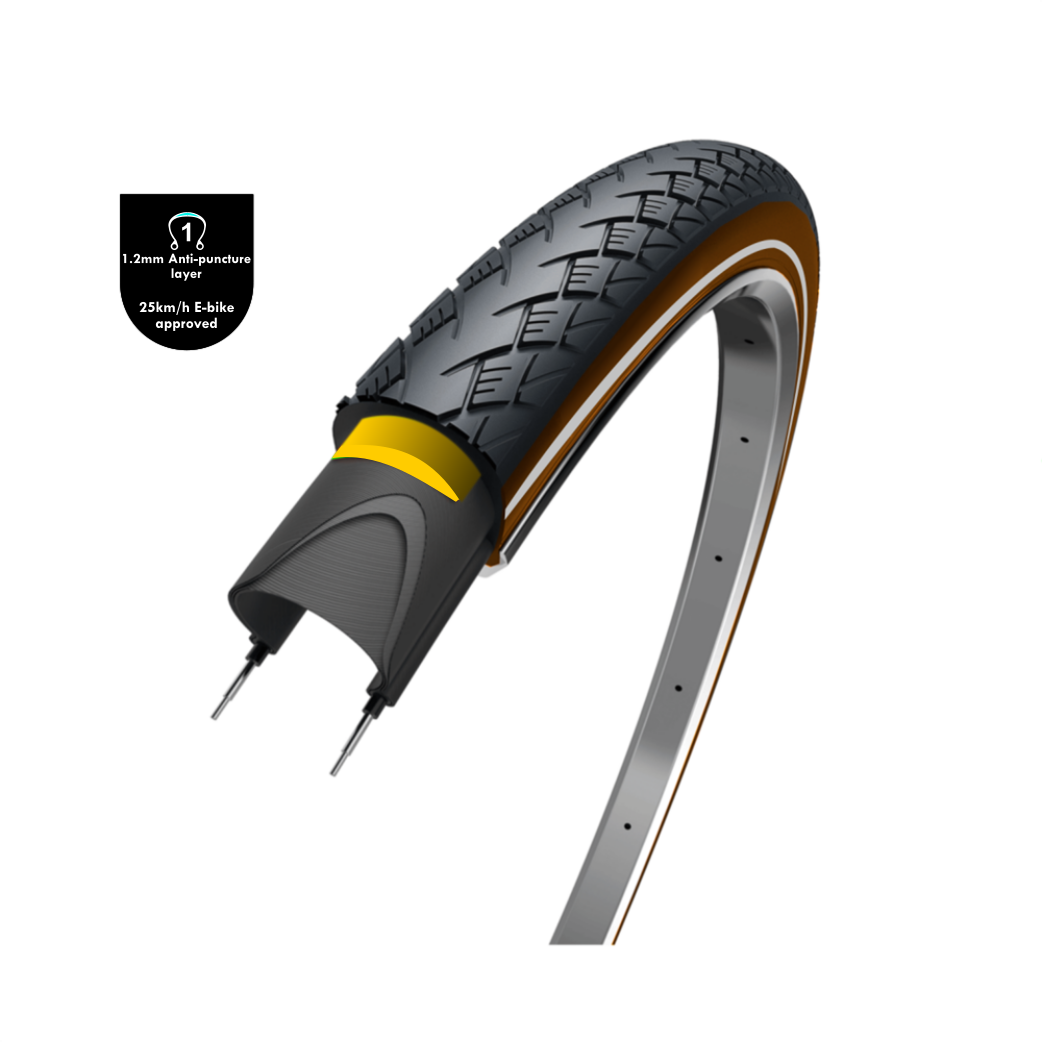 WOLFF Traveller (1.2mm anti leklaag), zwart/bruin met reflectie, 28x1.75, ETRTO 47-622