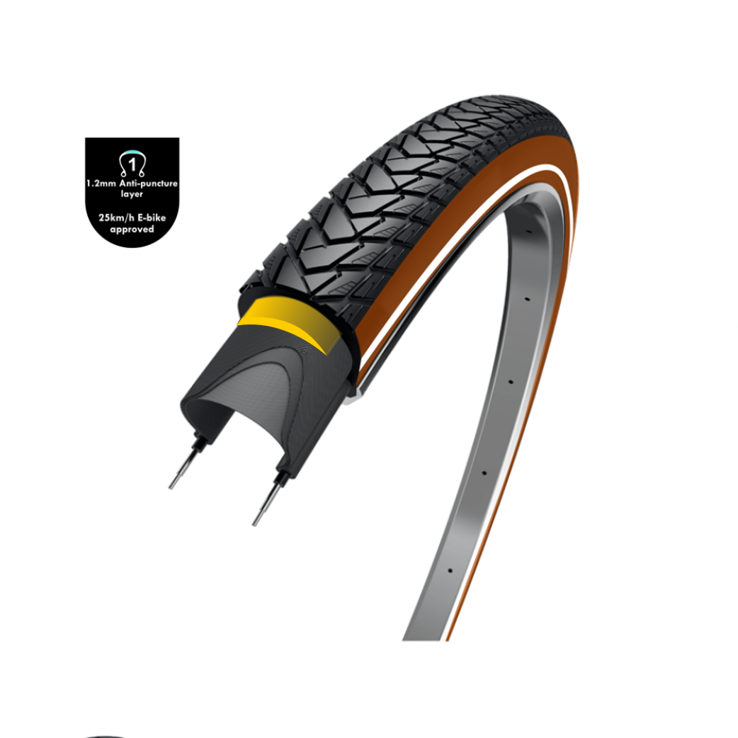 WOLFF Traveller (1.2mm anti leklaag), zwart/bruin met reflectie, 28x1.60, ETRTO 42-622