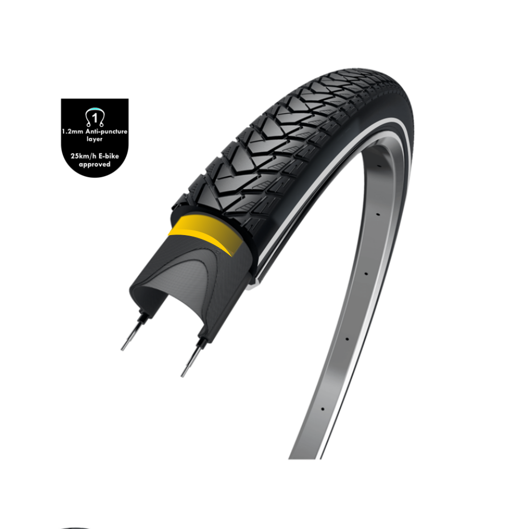 WOLFF Traveller (1.2mm anti-lek laag), zwart met reflectie,  28x1 5/8x1 3/8, ETRTO 37-622