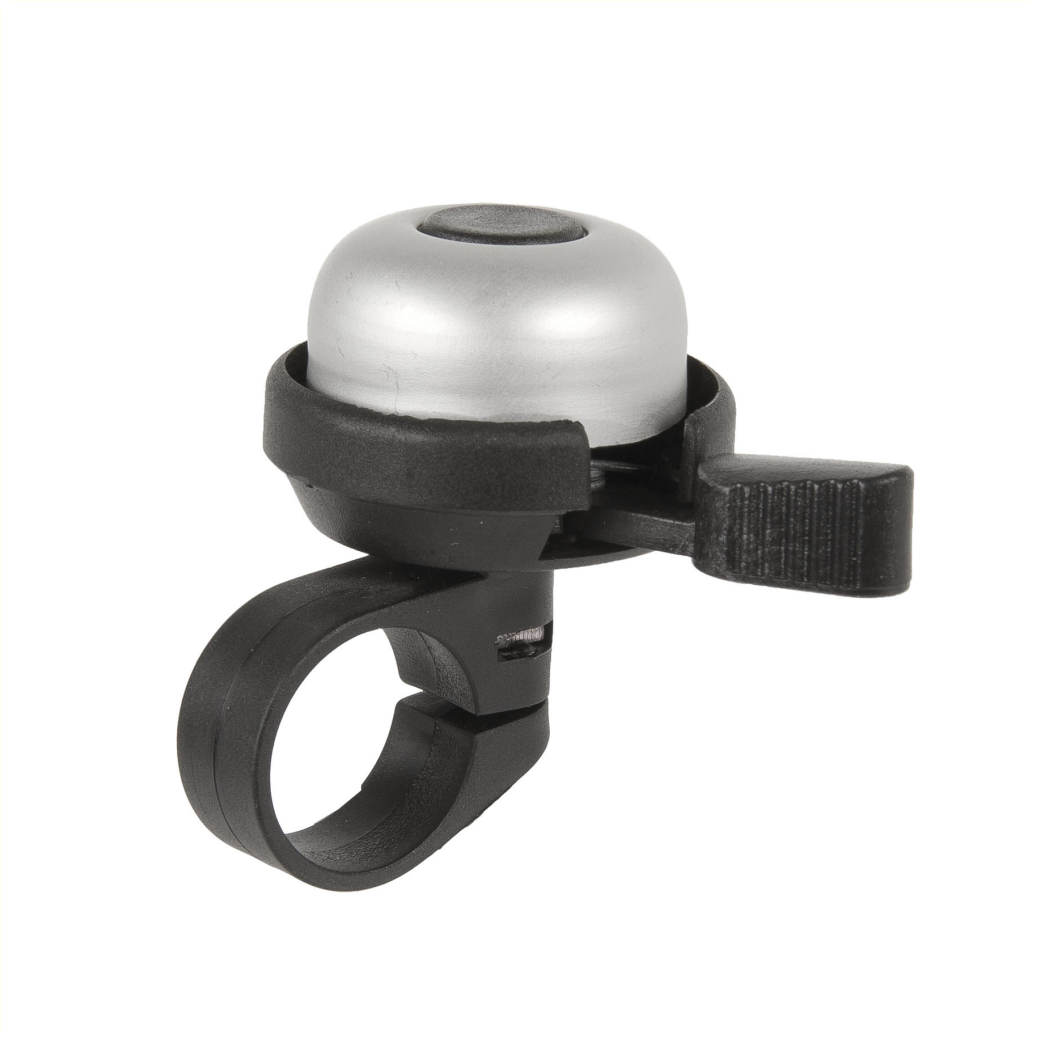 Bel Ding-Dong minibel.33mm diameter.  aluminium/plastic. zilver