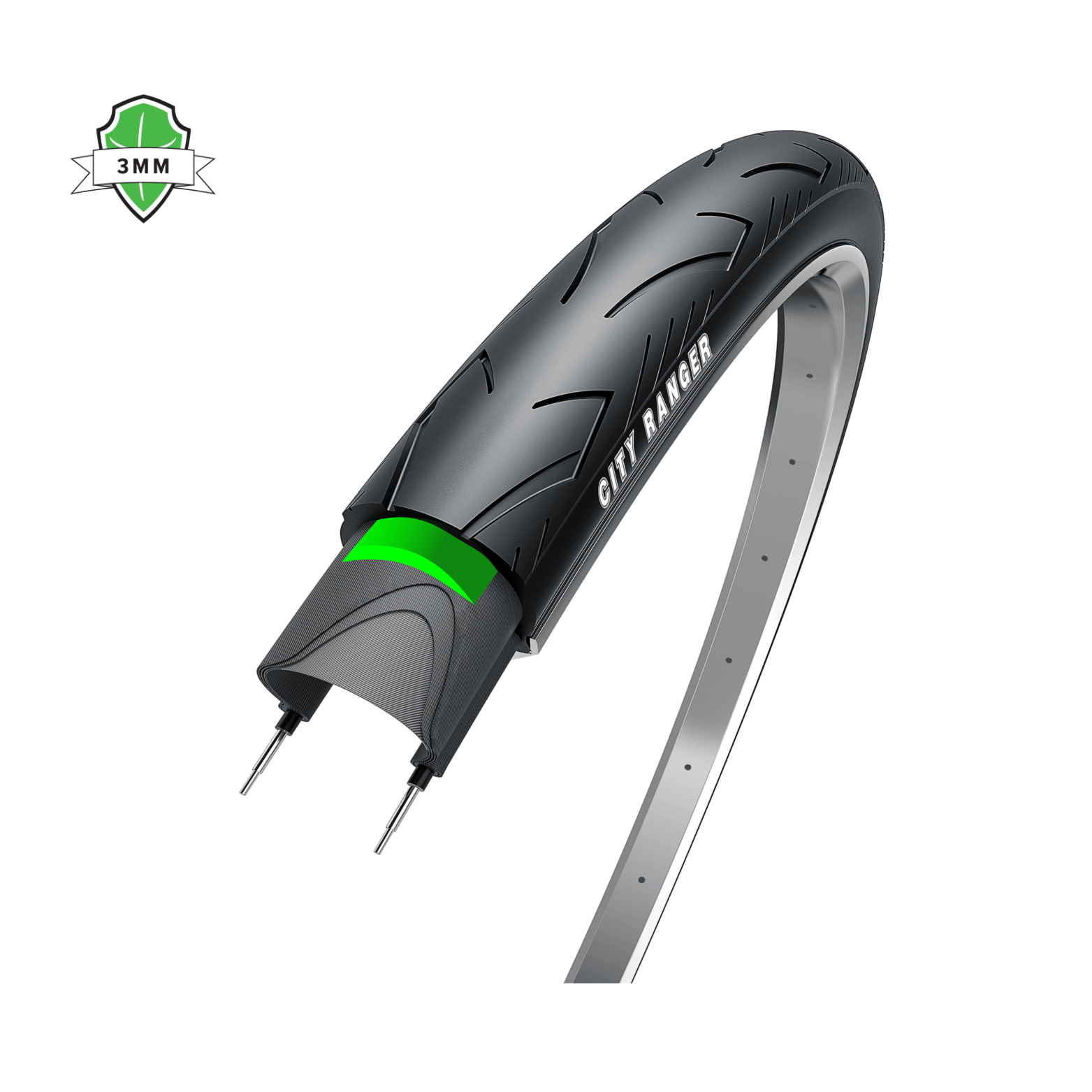 Obor City Ranger, zwart met reflectie, 28x1 5/8x 13/8, ETRTO 37-622 3mm anti-leklaag