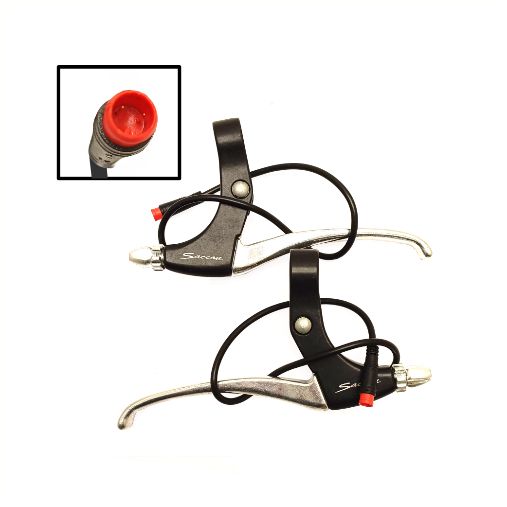 Saccon remhendel set voor E-bike met magnetische rem onderbrekings schakelaar. zwart/zilver