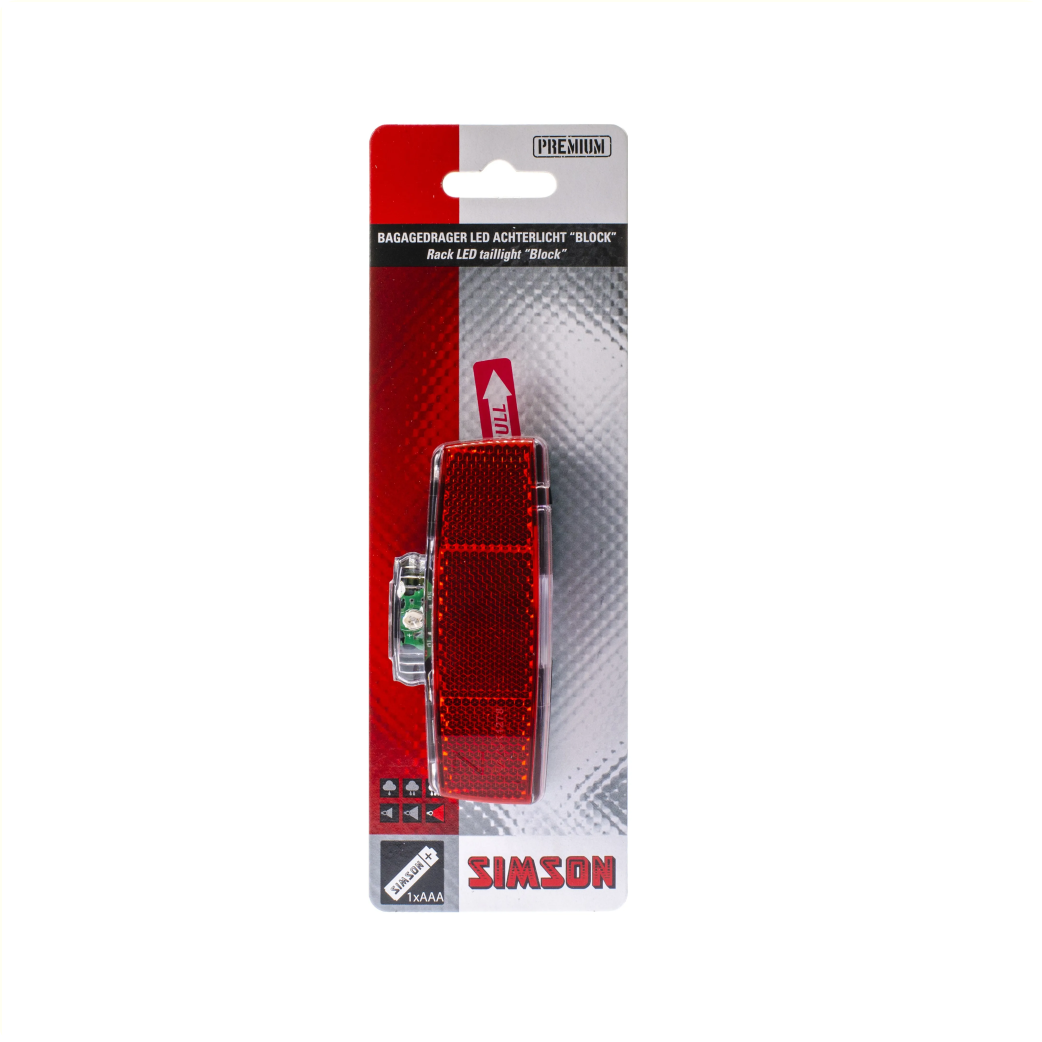 Simson Batterij Bagagedrager achterlicht ''Block'' 1 LED on/off