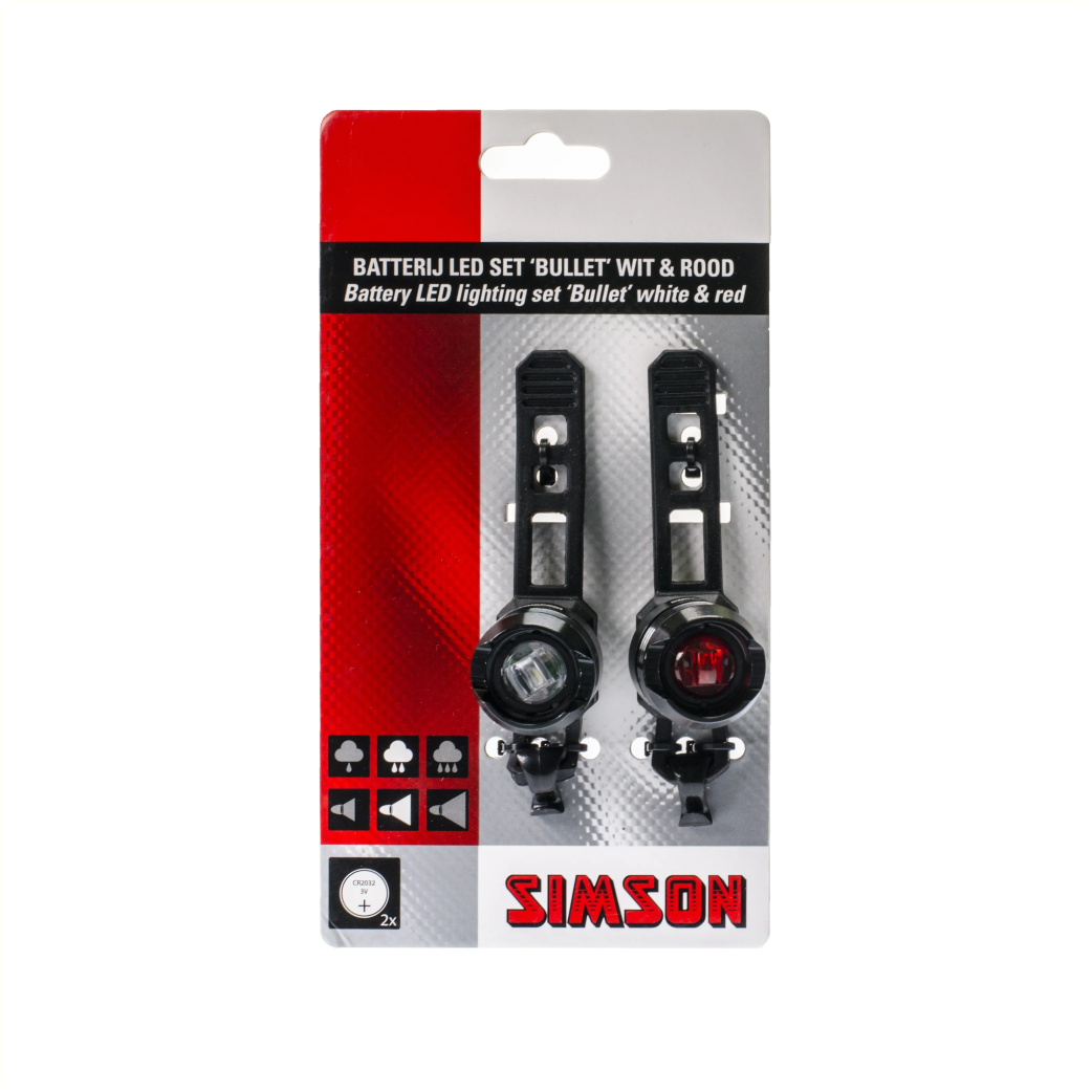 Simson Batterij LED set ''Bullet'',1 LED's, 2.5 LUX/1.5 LUX