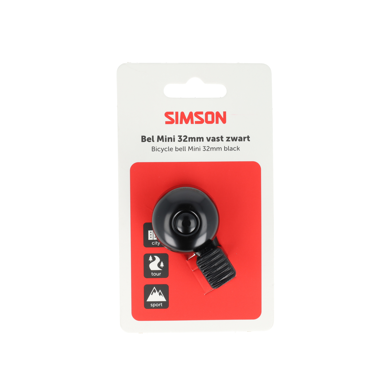 Simson Bel Mini 32mm, vaste kunststof bevestiging, zwart