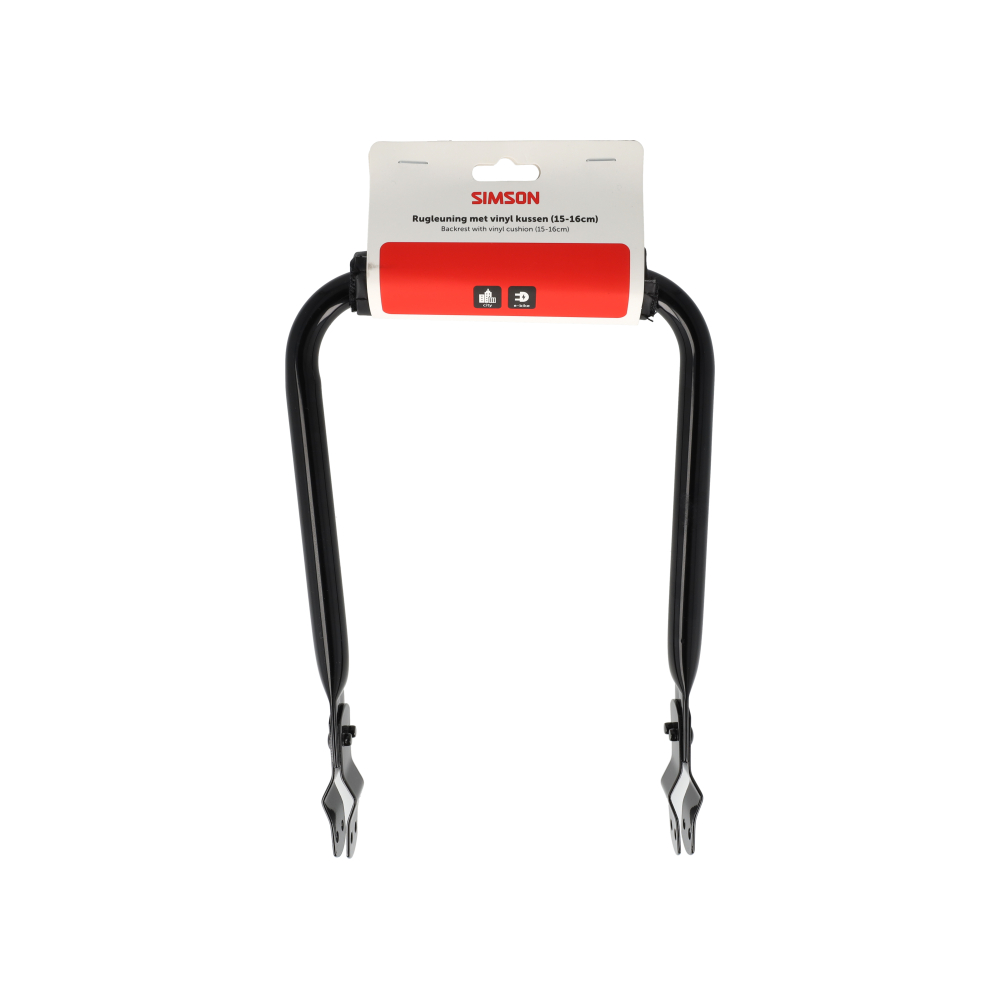 Simson bagagedrager rugsteun 15-16cm Zwart met vinyl rugkussen.