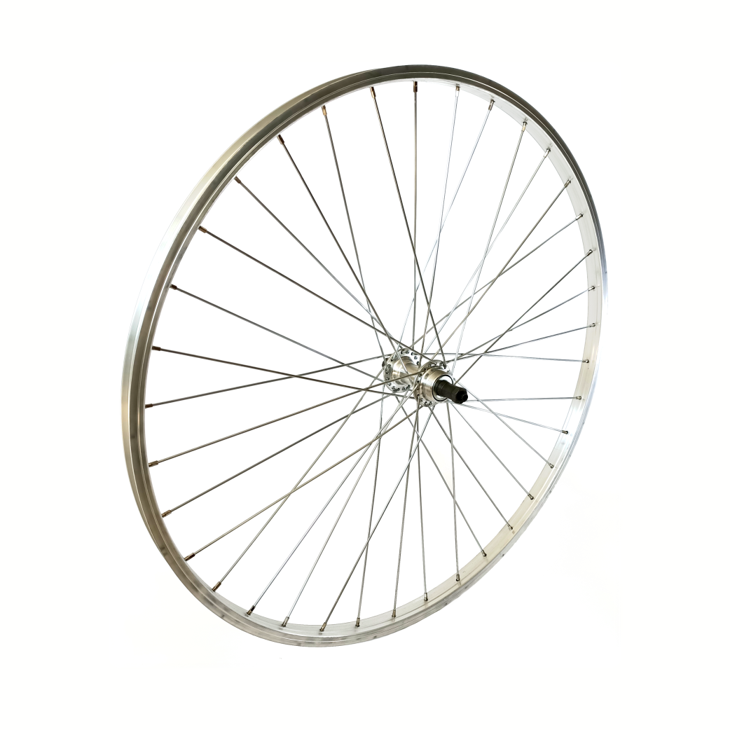 Achterwiel 28x1 5/8x1 3/8 Aluminium velg,  Uitvalnaaf met schroefdraad voor freewheel 7/8 speed, spaak 14